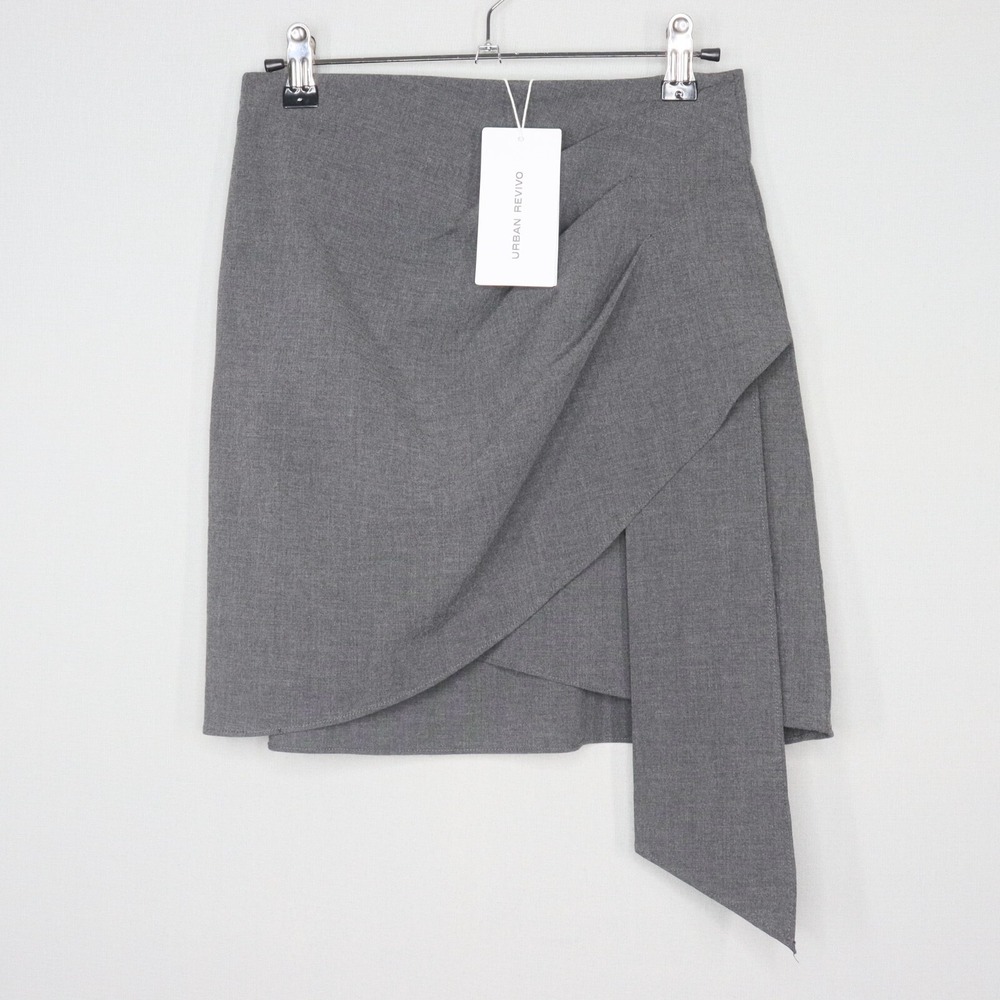 Urban Revivo Mini Skirt Womens Size 2 Gray Crossover A-Line Pleated‎ Office NWT